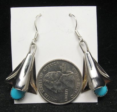 Image 1 of Navajo Turquoise Sterling Silver Squash Blossom Earrings, Louise Yazzie