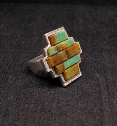 Image 0 of Hopi Indian 4-Direction Turquoise Ring sz8, Bennard Dallasvuyaoma