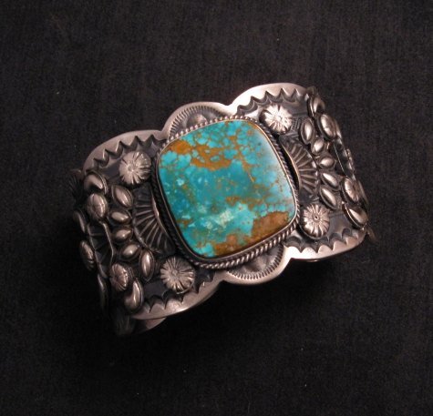 Image 1 of A++ Navajo American Indian Pilot Mountain Turquoise Silver Bracelet, Gilbert Tom
