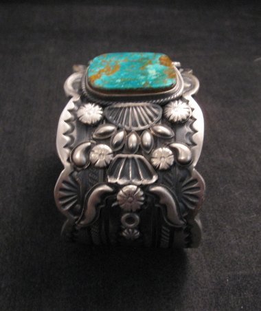 Image 2 of A++ Navajo American Indian Pilot Mountain Turquoise Silver Bracelet, Gilbert Tom