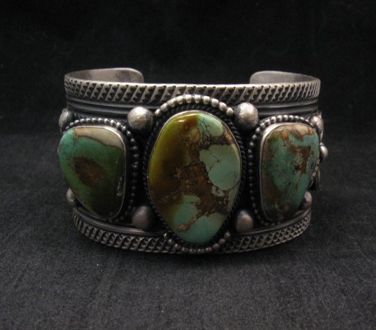 Image 0 of A+ Native American Royston Turquoise Silver Cuff Bracelet, Navajo Gilbert Tom