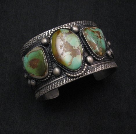 Image 1 of A+ Native American Royston Turquoise Silver Cuff Bracelet, Navajo Gilbert Tom