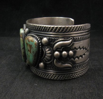Image 2 of A+ Native American Royston Turquoise Silver Cuff Bracelet, Navajo Gilbert Tom