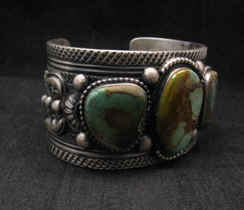 Image 3 of A+ Native American Royston Turquoise Silver Cuff Bracelet, Navajo Gilbert Tom