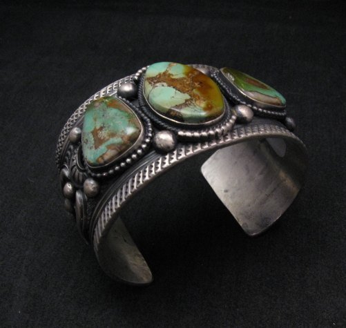 Image 5 of A+ Native American Royston Turquoise Silver Cuff Bracelet, Navajo Gilbert Tom