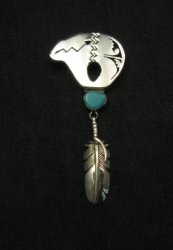 2-pc Silver Turquoise Bear Pin/Pendant by Navajo Nelson Morgan 
