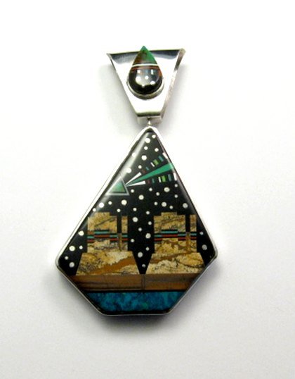 Image 4 of Reversible Navajo Yei Starry Nite Monument Valley Spinner Pendant Ray Jack