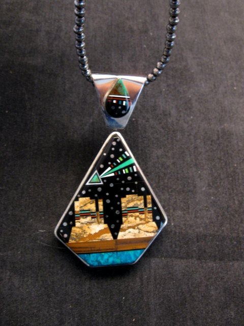 Image 2 of Reversible Navajo Yei Starry Nite Monument Valley Spinner Pendant Ray Jack