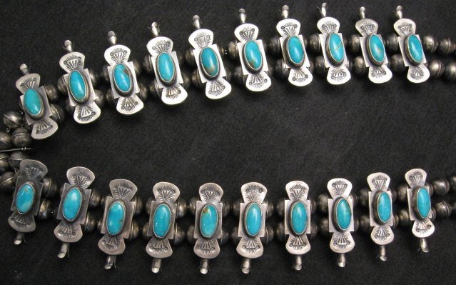 Image 2 of Navajo Old Pawn Box Bow Squash Blossom Necklace, Marcella James