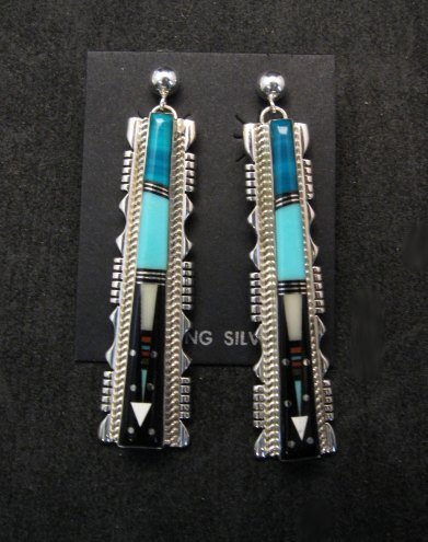 Image 0 of Extra Long Native American Navajo Inlaid Earrings, Ray Jack