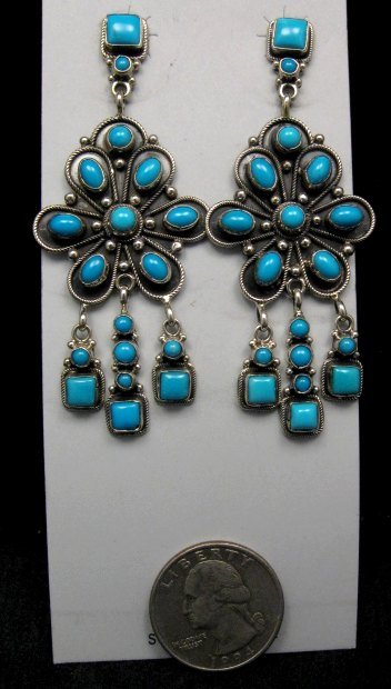 Image 1 of Amazing Navajo ~ Eleanor Largo ~ Turquoise Silver Dangle Earrings 