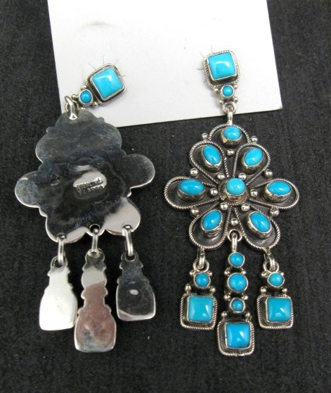 Image 2 of Amazing Navajo ~ Eleanor Largo ~ Turquoise Silver Dangle Earrings 