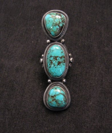 Image 0 of A+ Gloria Begay Navajo 3-stone Skyhorse Turquoise Silver Ring sz6