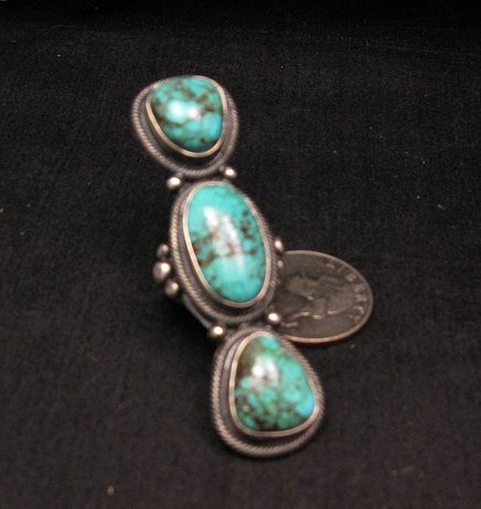 Image 2 of A+ Gloria Begay Navajo 3-stone Skyhorse Turquoise Silver Ring sz6