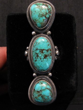 Image 4 of A+ Gloria Begay Navajo 3-stone Skyhorse Turquoise Silver Ring sz6