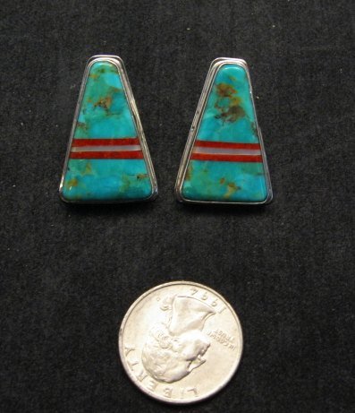 Image 1 of Turquoise Inlaid Santo Domingo Earrings, Daniel Coriz