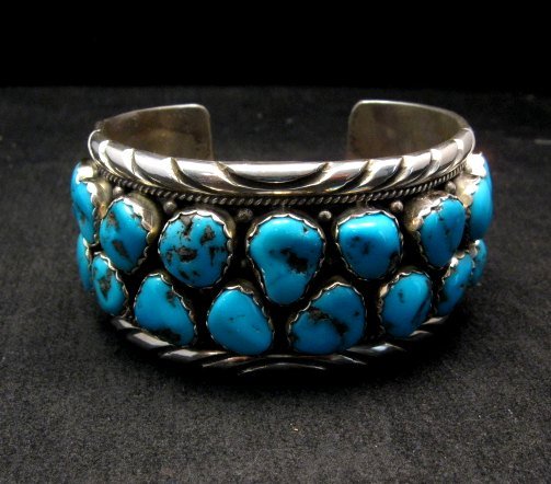 Image 0 of Large Native American Navajo Turquoise Silver Bracelet, Effie Spencer