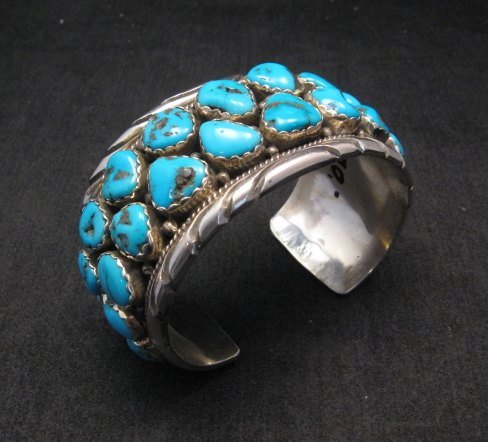 Image 1 of Large Native American Navajo Turquoise Silver Bracelet, Effie Spencer