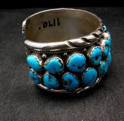 Image 2 of Large Native American Navajo Turquoise Silver Bracelet, Effie Spencer