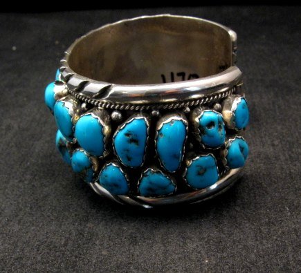 Image 3 of Large Native American Navajo Turquoise Silver Bracelet, Effie Spencer