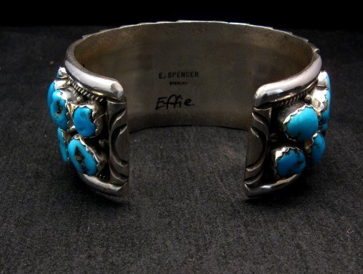 Image 5 of Large Native American Navajo Turquoise Silver Bracelet, Effie Spencer