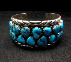 Large Native American Navajo Turquoise Silver Bracelet, Effie Spencer