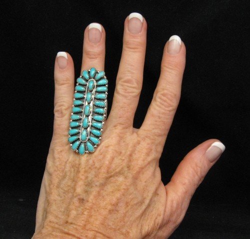 Image 1 of Native American Navajo Turquoise Sterling Silver Ring sz7-1/2, Zeta Begay 