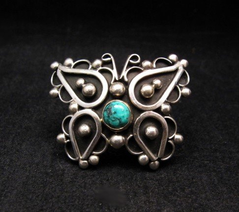 Image 0 of Native American Lorena Nez Silver Turquoise Butterfly Ring sz6
