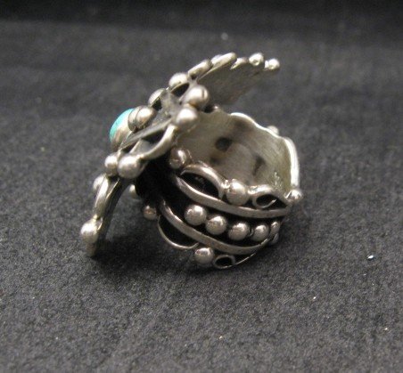 Image 1 of Native American Lorena Nez Silver Turquoise Butterfly Ring sz6