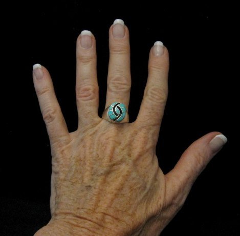 Image 1 of Amy Wesley Zuni Turquoise Hummingbird Sterling Silver Ring sz10