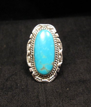 Image 1 of Native American Navajo Kingman Turquoise Sterling Silver Ring Sz8