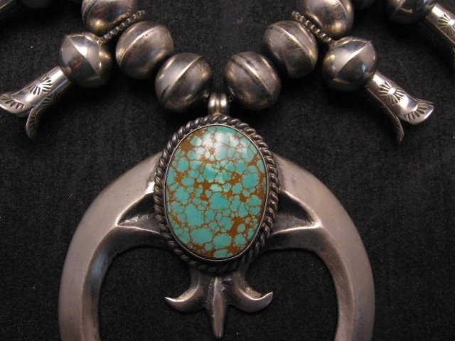 Image 3 of Navajo Native American Turquoise Squash Blossom Necklace, Eugene Hale