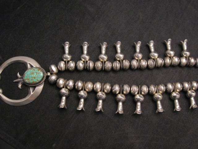Image 5 of Navajo Native American Turquoise Squash Blossom Necklace, Eugene Hale