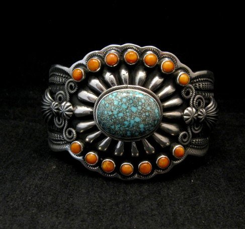 Image 0 of Darrell Cadman Navajo No. 8 Turquoise Spiny Oyster Silver Bracelet