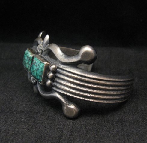 Image 2 of Native American Navajo Sandcast Turquoise Silver Bracelet, Harrison Bitsue