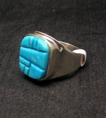 Image 1 of Native American Navajo Turquoise Inlay Ring Sz13 by Albert Tapaha