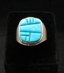 Native American Navajo Turquoise Inlay Ring Sz13 by Albert Tapaha