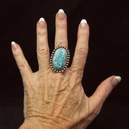 Image 2 of A++ Native American Navajo Natural Kingman Web Turquoise Ring Sz7-1/2