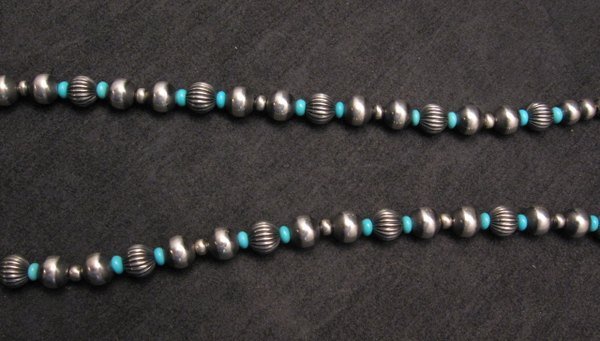 Image 3 of Navajo Kingman Turquoise Heart Pendant w/silver bead necklace, Happy Piasso