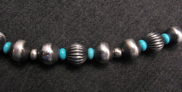 Image 4 of Navajo Kingman Turquoise Heart Pendant w/silver bead necklace, Happy Piasso