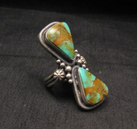 Image 1 of Huge Gloria Begay Navajo 2-stone Turquoise Sterling Silver Ring sz8-1/2