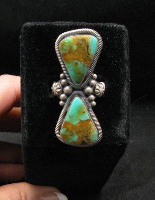 Image 4 of Huge Gloria Begay Navajo 2-stone Turquoise Sterling Silver Ring sz8-1/2