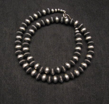 Image 0 of Native American Fluted Bead Navajo Pearls Sterling Silver Necklace 20-inch 