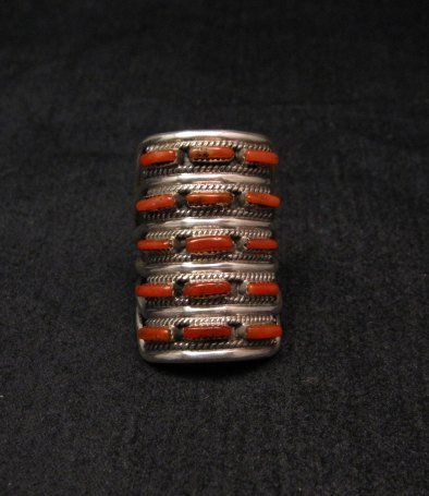 Image 0 of Zuni Indian Jewelry Coral Sterling Silver Ring sz5-1/2 - Connie Hattie