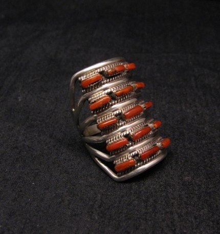 Image 1 of Zuni Indian Jewelry Coral Sterling Silver Ring sz5-1/2 - Connie Hattie