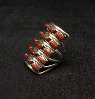 Image 2 of Zuni Indian Jewelry Coral Sterling Silver Ring sz5-1/2 - Connie Hattie