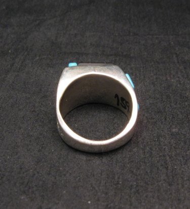 Image 7 of Zuni Turquoise Multi Cobblestone Inlay Silver Ring sz10-1/2, Bevis Tsadiasi
