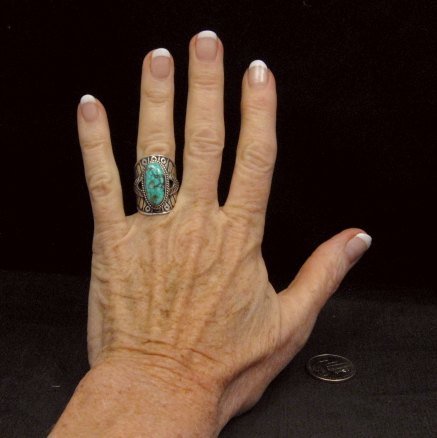 Image 4 of Navajo Natural Turquoise Sterling Silver Ring Sz6-1/2, Derrick Gordon 