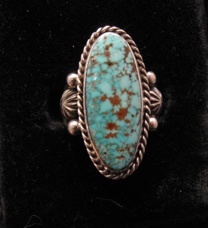 Image 0 of Native American Navajo Indian ~ Guy Hoskie ~ Turquoise S/S Ring sz8