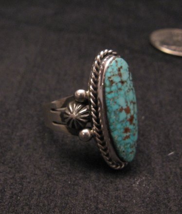 Image 1 of Native American Navajo Indian ~ Guy Hoskie ~ Turquoise S/S Ring sz8